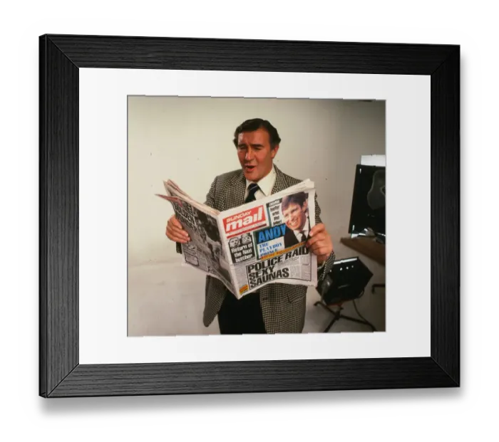 Framed Print : Malcolm Allison football manager March 1983 Holding copy of Sunday Mail *** Local