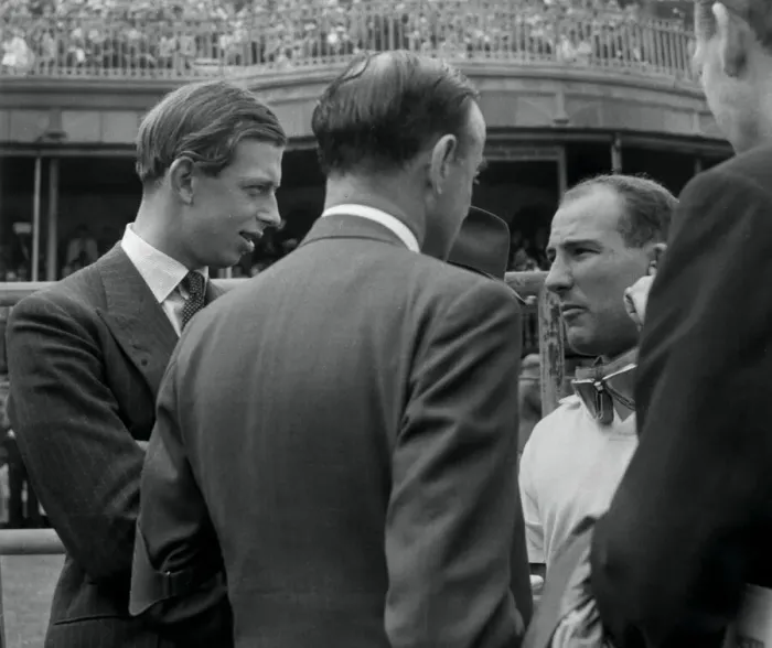 Framed Print : 1 - STIRLING MOSS, RACING DRIVER, TALKS TO THE DUKE OF KENT BEFORE THE START OF THE GRAND Framed Print : 1 - STIRLING MOSS, RACING DRIVER, TALKS TO THE DUKE OF KENT BEFORE THE START OF THE GRAND