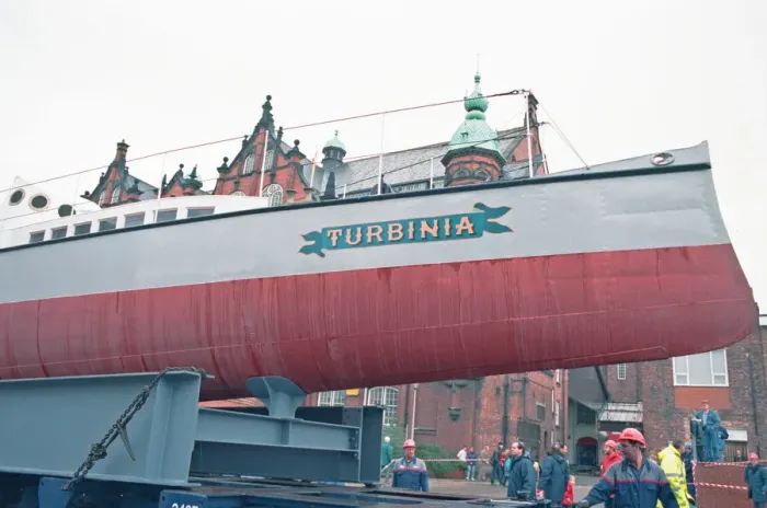 Framed Print : 100 years after her launch, Turbinia the first steam turbine-powered steamship was moved