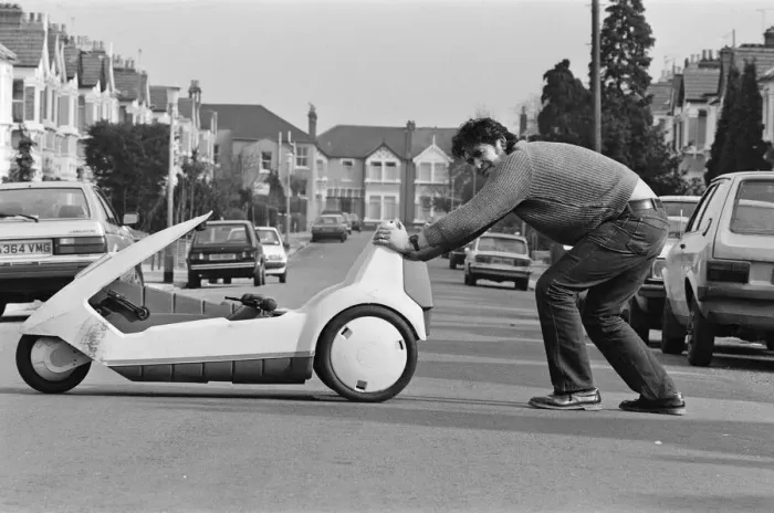 Framed Print : 15 stone Roy Stuart of Ilford, Essex, owner of a C5, can only get six miles out of his Framed Print : 15 stone Roy Stuart of Ilford, Essex, owner of a C5, can only get six miles out of his