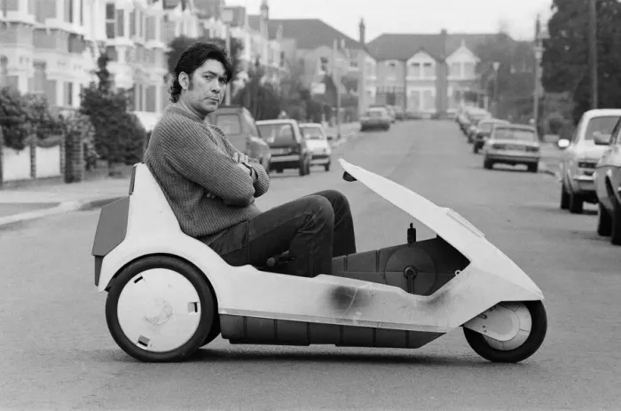Framed Print : 15 stone Roy Stuart of Ilford, Essex, owner of a C5, can only get six miles out of his Framed Print : 15 stone Roy Stuart of Ilford, Essex, owner of a C5, can only get six miles out of his