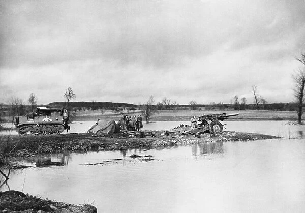 155mm Howitzer and crew near Diebling. 12th December 1944
