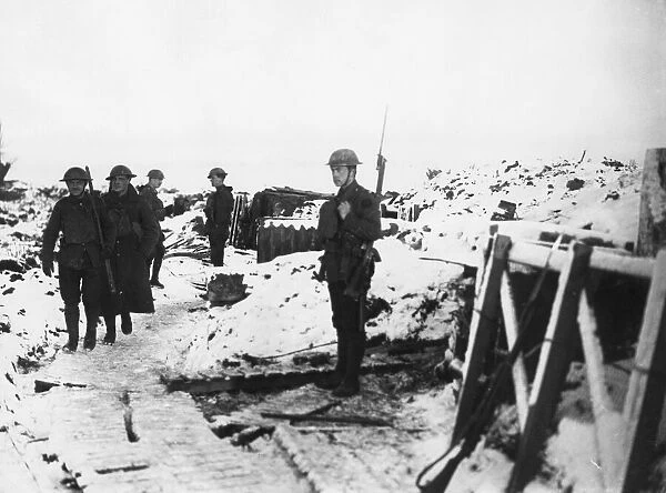 15th Royal Welsh Fusiliers in the snow covered front line trenches at Fleurbaix