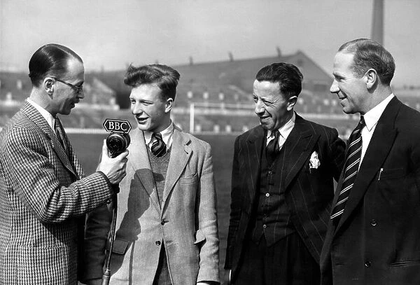 16 year old Jeff Whitefoot making a BBC recording at Old Trafford for Childrens Newsreel