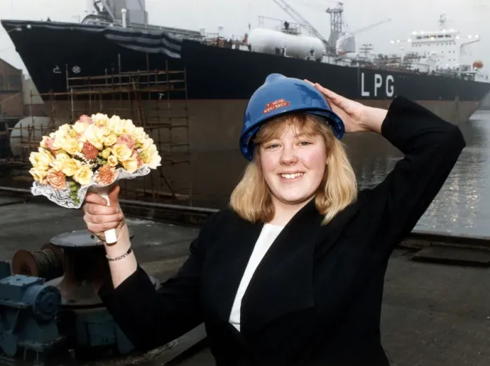 Framed Print : 17-year-old Tammy Wood was among the workers celebrating the naming of the ship Helice Framed Print : 17-year-old Tammy Wood was among the workers celebrating the naming of the ship Helice