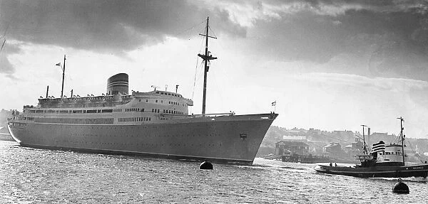 The 18, 700 ton Norwegian liner Bergensfjord built at the Wallsend Shipyard of Swan Hunter