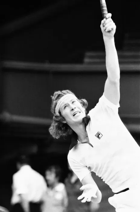 Framed Print : 18 year old American John McEnroe seen here in action on Court One at Wimbledon against
