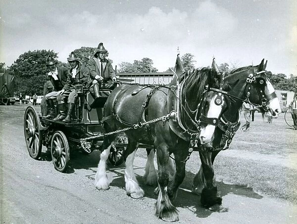 The 1880 fire engine pulled by Shire horses preparing for the transport festival in June