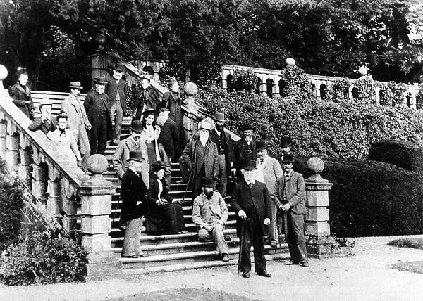 1893 Group of People, pose for photograph, on steps, in park, Birmingham