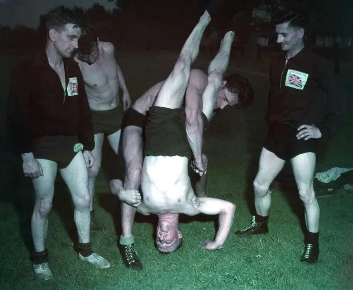 Framed Print : 1948 London Olympics in Colour The Great Britain wrestling team seen here