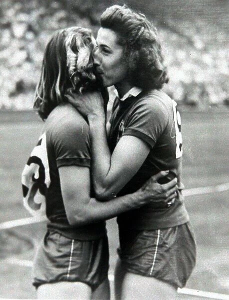 1948 Olympic Games Micheline Ostermeyer celebrates with another team member