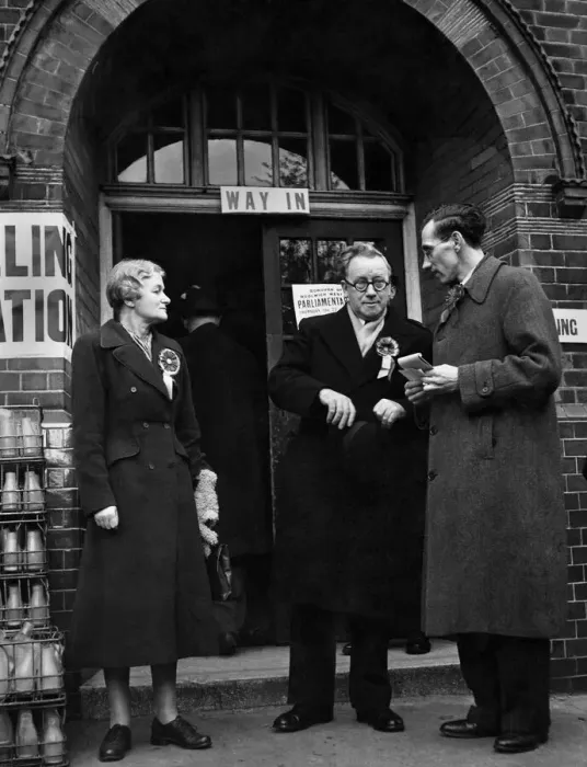 Framed Print : 1950 Election Mr and Mrs Herbert Morrision outside the polling station before casting