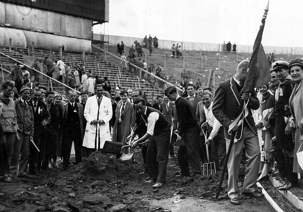 1958 British Empire and Commonwealth Games - workmen digging up the track at Cardiff Arms