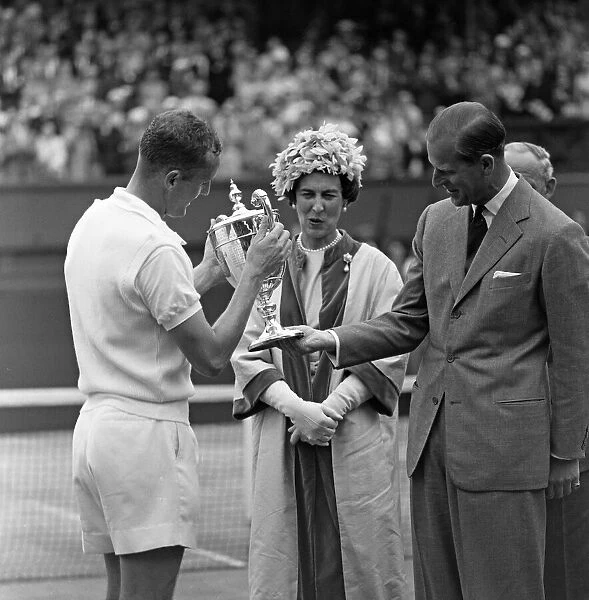 1960 Wimbledon Championships - Mens singles final. Winner Neale Fraser is presented