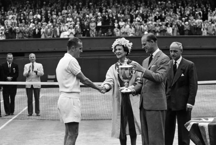 Framed Print : 1960 Wimbledon Championships - Mens singles final. Winner Neale Fraser is presented