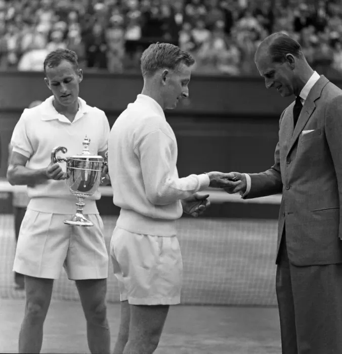 Framed Print : 1960 Wimbledon Championships - Mens singles final. winner Neale Fraser alongside Rod