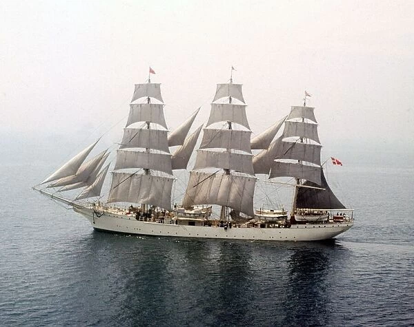 1964 Plymouth to Lisbon Tall Ships Race. The 790 ton top sail schooner Danmark seen