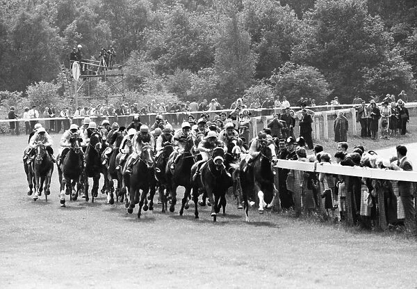 1965 Epsom Derby horse race. Action at the seventh furlong post with French horse