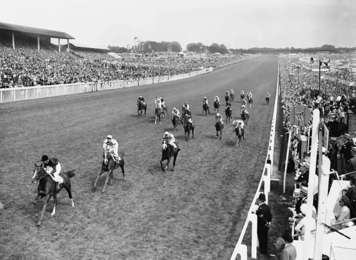 Framed Print : 1965 Epsom Derby horse race. The finish of the race with French horse Sea Bird II