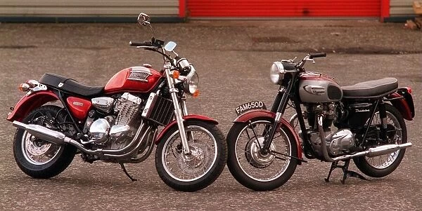 1967 Triumph Thunderbird motor cycle with modern equivalent, June 1997