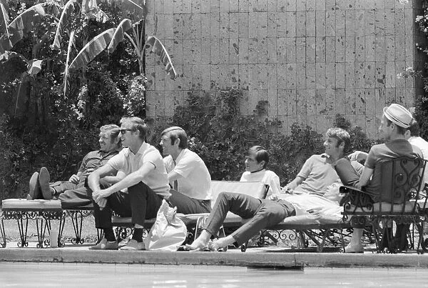 1970 World Cup Finals in Mexico. England players relaxing by the side of