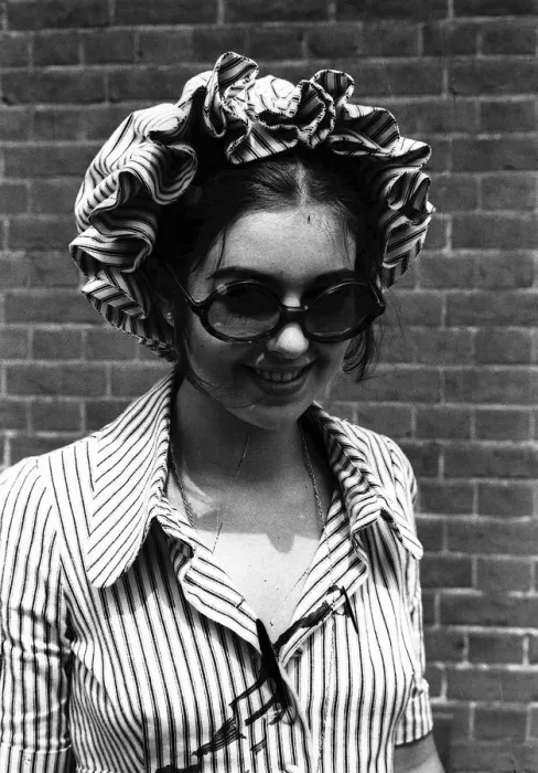 Framed Print : 1970s Clothing Ascot Fashion Hats - girl wearing a bonnet and sunglasses Framed Print : 1970s Clothing Ascot Fashion Hats - girl wearing a bonnet and sunglasses