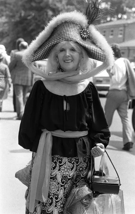 Framed Print : 1978 Clothing Ascot Fashion june 1978 Gertude Shilling wearing napoleon style hat