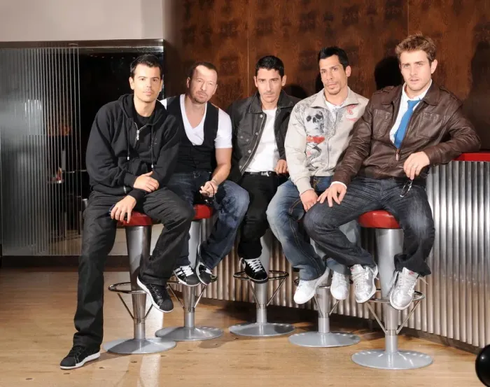 Framed Print : 1980s  /  1990s boy band New Kids on The Block pose for the camera at the launch of their