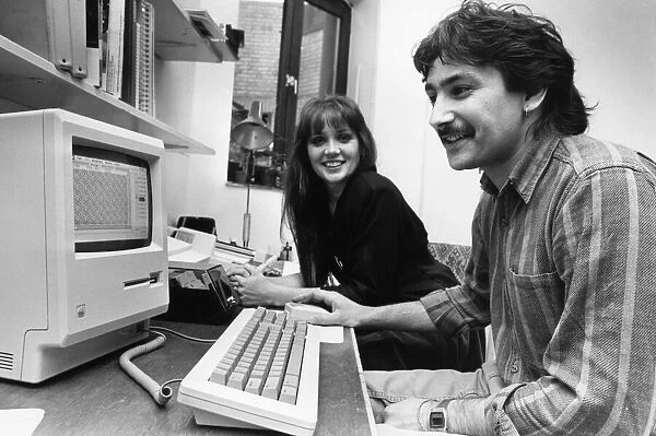 1980s Computing. Computer textile designers Yvonne Robertson an d Nairish Nash with their