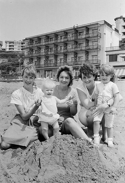 1982 World Cup Finals in Spain. English fans on the beach with their children