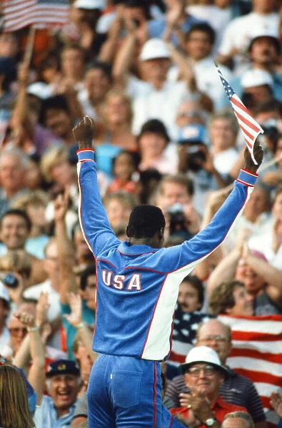 1984 Olympic Games in Los Angeles, USA. American athlete Carl Lewis