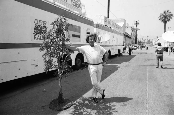 Framed Print : The 1984 Summer Olympics in Los Angeles. Terry Wogan at BBC HQ. 2nd August 1984 Framed Print : The 1984 Summer Olympics in Los Angeles. Terry Wogan at BBC HQ. 2nd August 1984