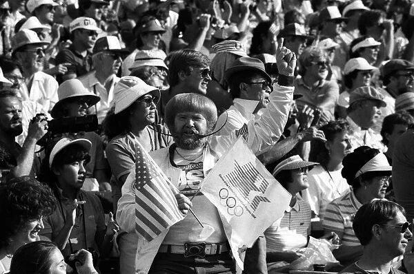 The 1984 Summer Olympics in Los Angeles. An American fan cheers on his team at