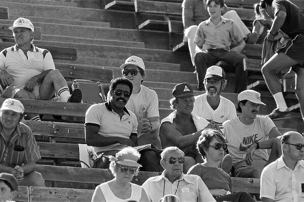 The 1984 Summer Olympics in Los Angeles. Daley Thompson attends an athletics meeting at