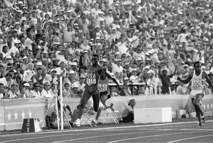 Framed Print : The 1984 Summer Olympics in Los Angeles. Carl Lewis. August 1984 Framed Print : The 1984 Summer Olympics in Los Angeles. Carl Lewis. August 1984