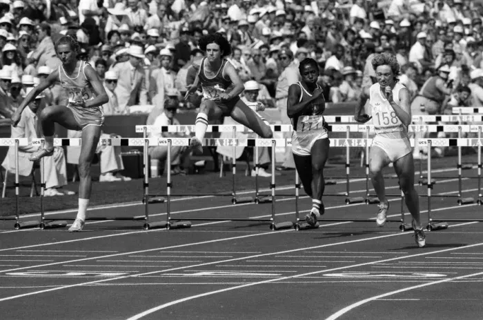 Framed Print : The 1984 Summer Olympics in Los Angeles. Womens hurdles. August 1984 Framed Print : The 1984 Summer Olympics in Los Angeles. Womens hurdles. August 1984