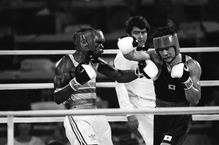 Framed Print : The 1984 Summer Olympics in Los Angeles. Boxing - Rod Douglas v Chiharu Ogiwara Framed Print : The 1984 Summer Olympics in Los Angeles. Boxing - Rod Douglas v Chiharu Ogiwara