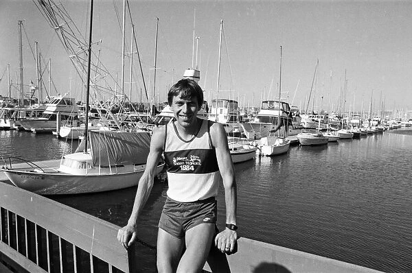 The 1984 Summer Olympics in Los Angeles, California. Runner David Moorcroft training