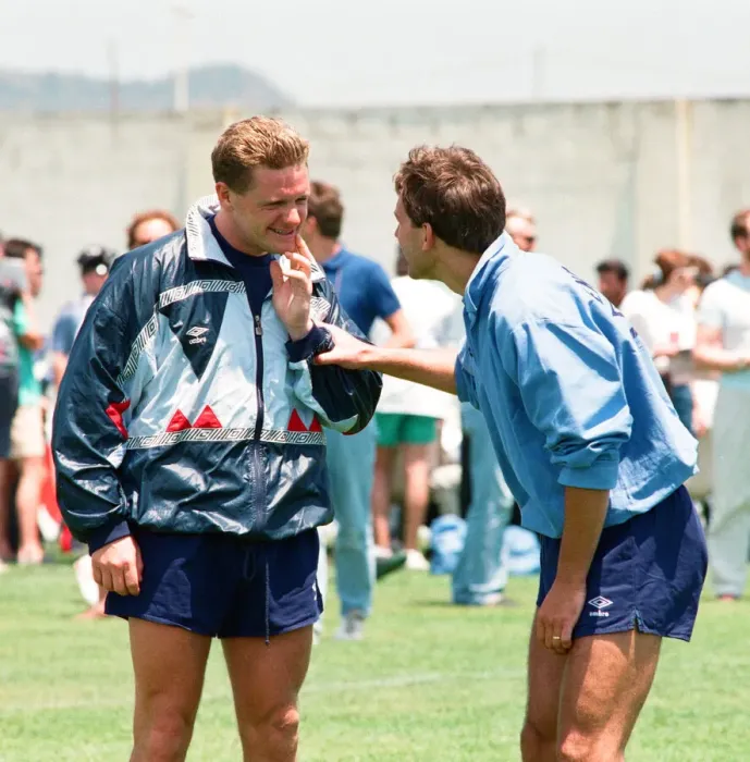 Framed Print : 1990 World Cup Finals in Italy. England teammates Paul Gascoigne Framed Print : 1990 World Cup Finals in Italy. England teammates Paul Gascoigne