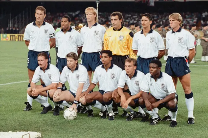 Framed Print : 1990 World Cup Quarter Final match in Naples, Italy. England 3 v Cameroon 2 after Framed Print : 1990 World Cup Quarter Final match in Naples, Italy. England 3 v Cameroon 2 after