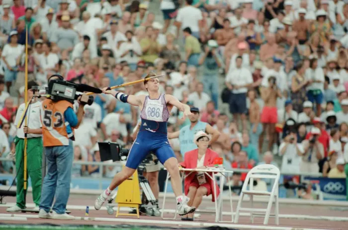 Framed Print : 1992 Olympic Games in Barcelona, Spain. Mens Javelin final Framed Print : 1992 Olympic Games in Barcelona, Spain. Mens Javelin final