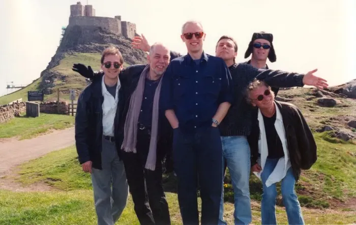 Framed Print : The 1996 line-up of the pop group Lindisfarne, pictured here on Holy Island (Lindisfarne) Framed Print : The 1996 line-up of the pop group Lindisfarne, pictured here on Holy Island (Lindisfarne)