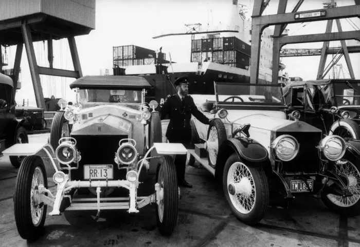 Framed Print : 22 Vintage Rolls Royce cars arrive in Britain by ship from America