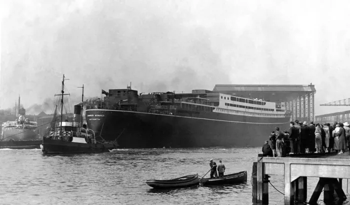 Framed Print : The 27, 000 tons motor liner ship the Dominion Monarch built at a Wallsend shipyard Framed Print : The 27, 000 tons motor liner ship the Dominion Monarch built at a Wallsend shipyard