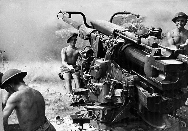 A 3. 7-inch gun in action of the Heavy Anti Aircraft Royal Artillery (London Scottish