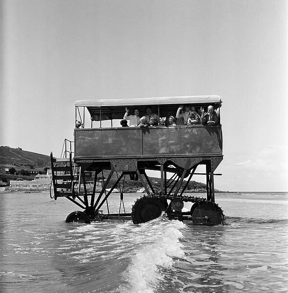 With 30 passengers aboard, the sea tractor at work between Burgh Island