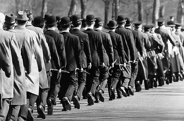 300 members of the Irish Guards past and present in 1967 march to lay a wreath to