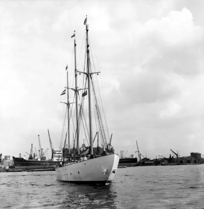 Framed Print : The 350 ton schooner Africa which will take Dr. Hass and his party on a seven month trip Framed Print : The 350 ton schooner Africa which will take Dr. Hass and his party on a seven month trip