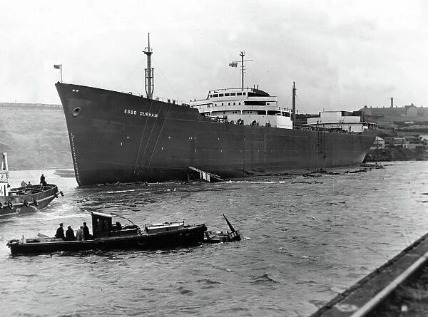 The 36, 000-ton tanker, Esso Durham after her launch at the Walker Naval shipyard