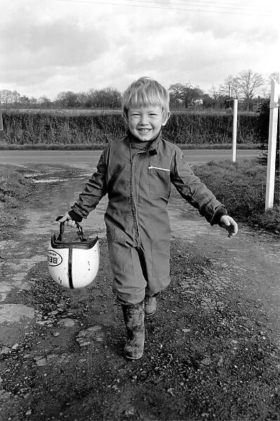 4 years old Jan Dixon on his mino motor bike. December 1974 74-7664-001